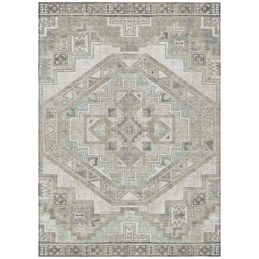 5' X 8' Ivory And Pewter Southwestern Washable Indoor Outdoor Area Rug HomeRoots