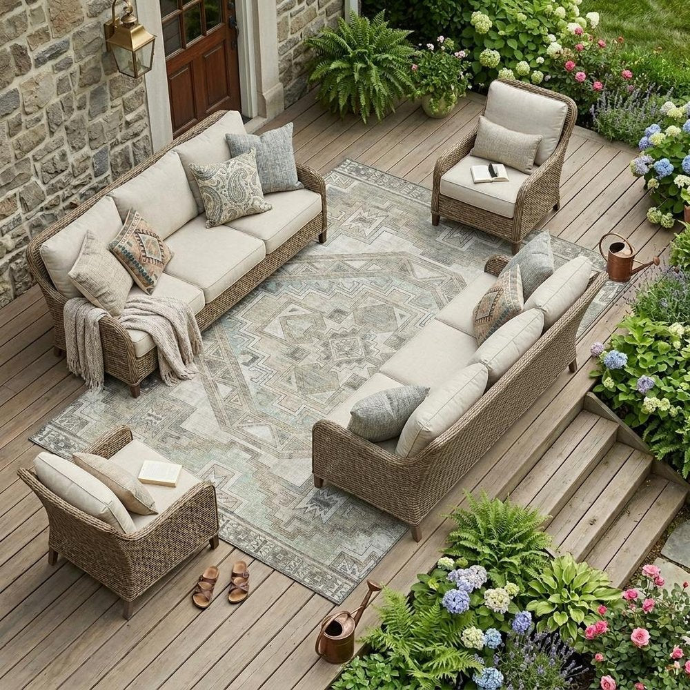 8' X 10' Ivory And Pewter Southwestern Washable Indoor Outdoor Area Rug HomeRoots