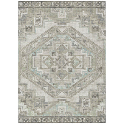 8' X 10' Ivory And Pewter Southwestern Washable Indoor Outdoor Area Rug HomeRoots