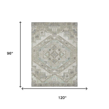 8' X 10' Ivory And Pewter Southwestern Washable Indoor Outdoor Area Rug HomeRoots