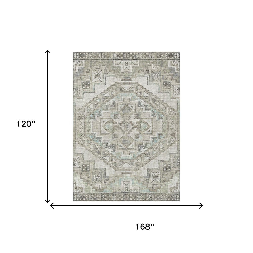 10' X 14' Ivory And Pewter Southwestern Washable Indoor Outdoor Area Rug HomeRoots