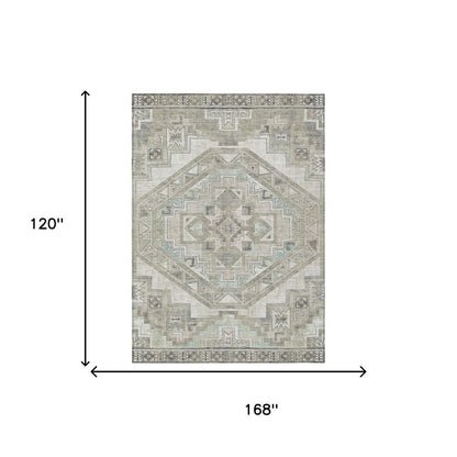 10' X 14' Ivory And Pewter Southwestern Washable Indoor Outdoor Area Rug HomeRoots