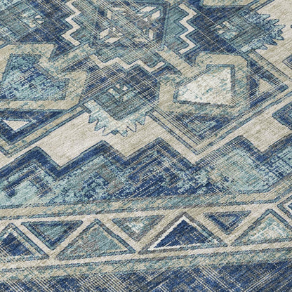 5' X 8' Navy Blue And Blue Southwestern Washable Indoor Outdoor Area Rug HomeRoots