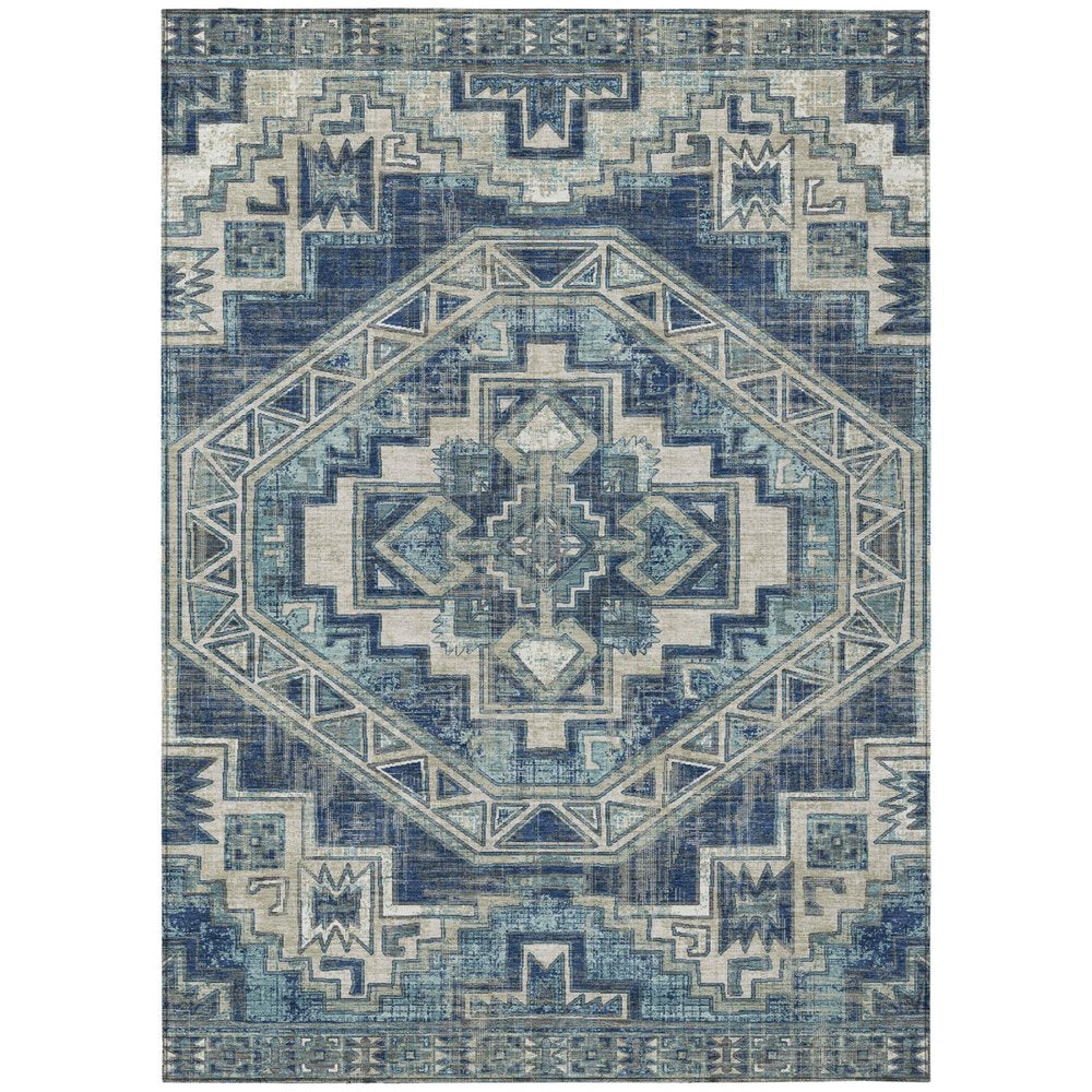 8' X 10' Navy Blue And Blue Southwestern Washable Indoor Outdoor Area Rug HomeRoots