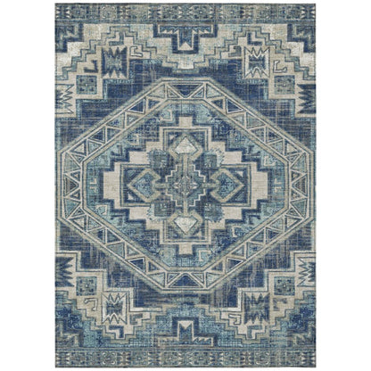 8' X 10' Navy Blue And Blue Southwestern Washable Indoor Outdoor Area Rug HomeRoots