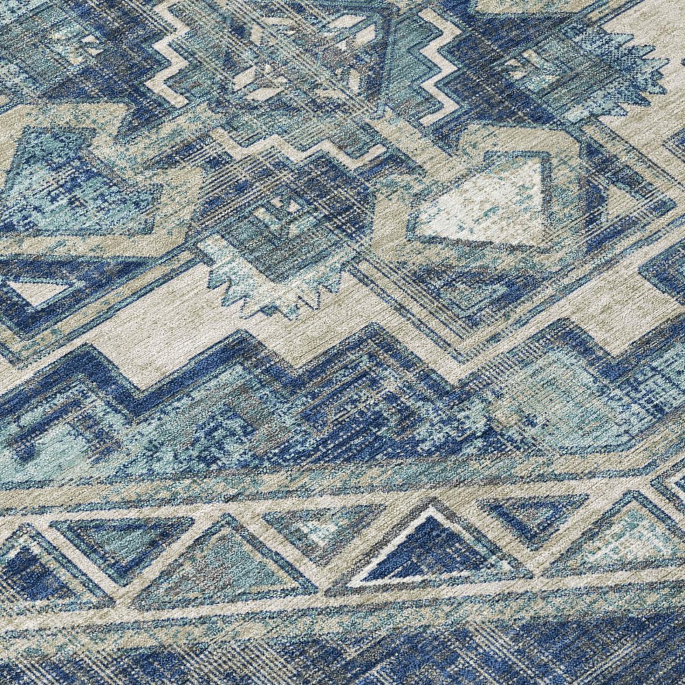 9' X 12' Navy Blue And Blue Southwestern Washable Indoor Outdoor Area Rug HomeRoots