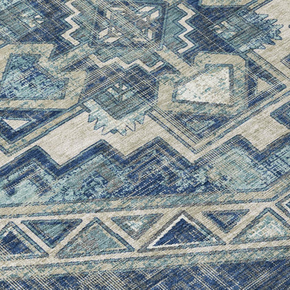 9' X 12' Navy Blue And Blue Southwestern Washable Indoor Outdoor Area Rug HomeRoots