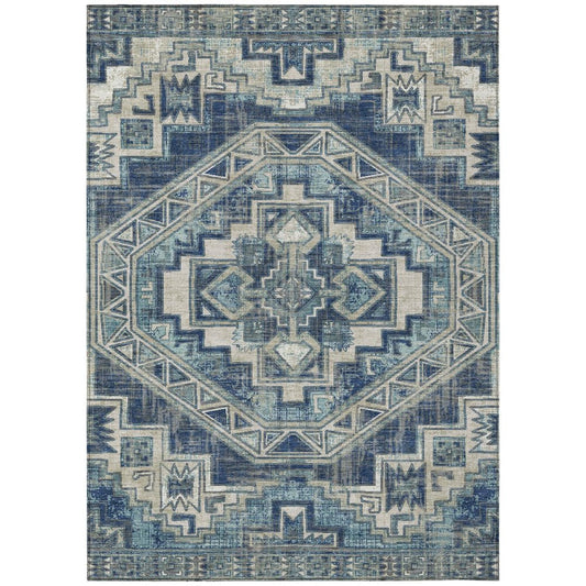 10' X 14' Navy Blue And Blue Southwestern Washable Indoor Outdoor Area Rug HomeRoots