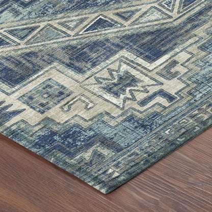 10' X 14' Navy Blue And Blue Southwestern Washable Indoor Outdoor Area Rug HomeRoots