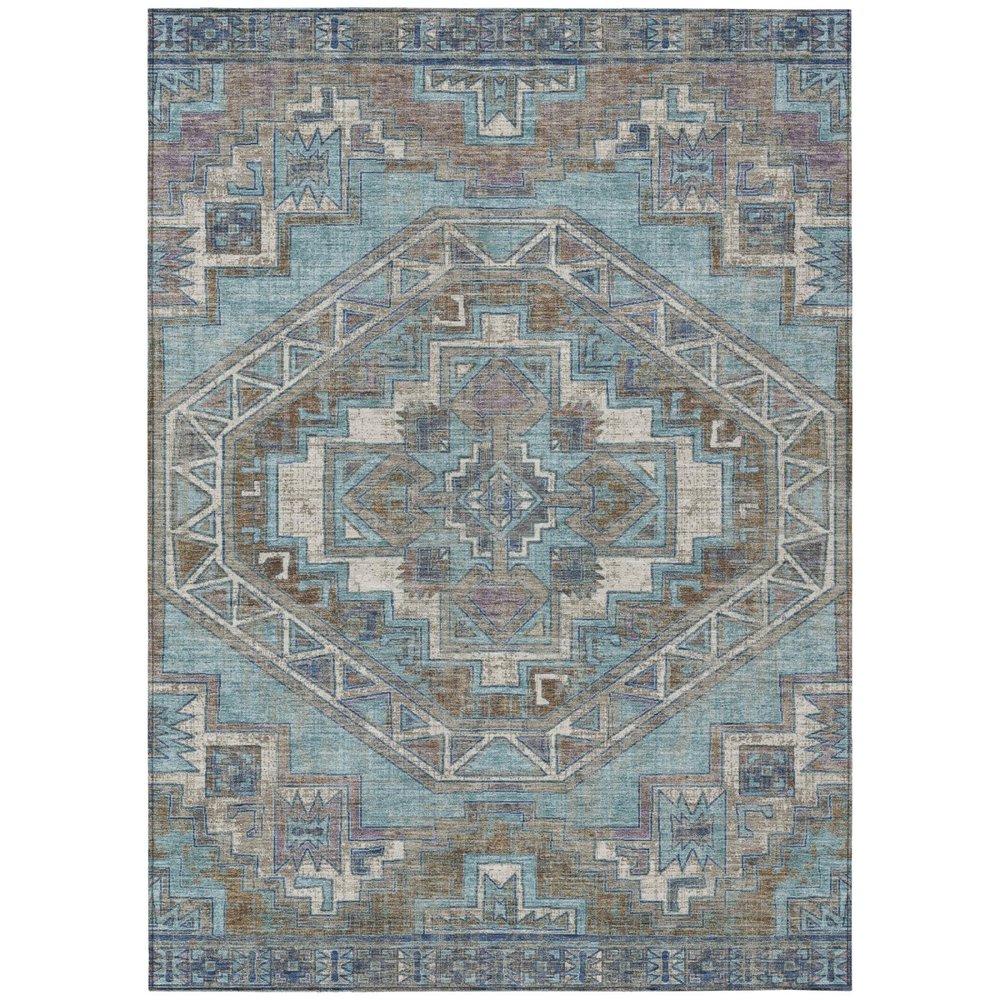 3' X 5' Teal Blue And Gray Southwestern Washable Indoor Outdoor Area Rug HomeRoots