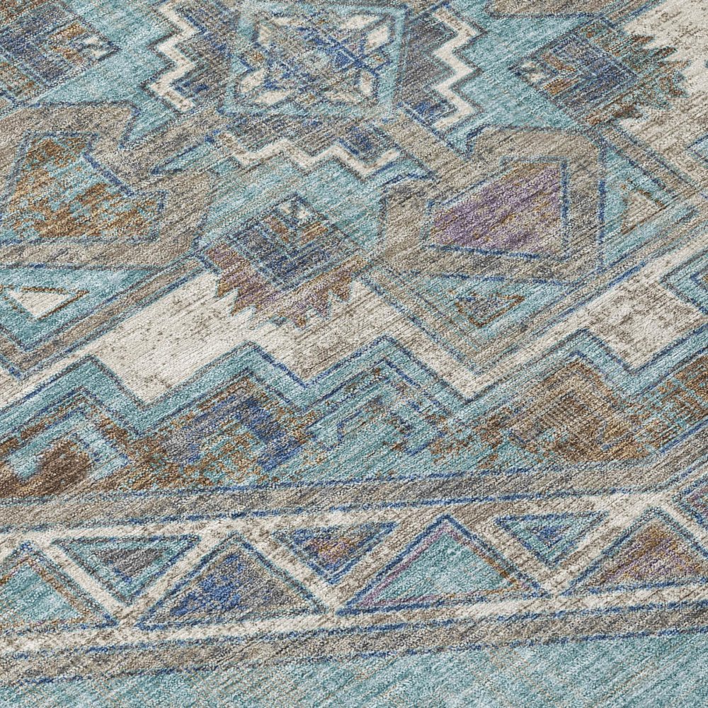 5' X 8' Teal Blue And Gray Southwestern Washable Indoor Outdoor Area Rug HomeRoots
