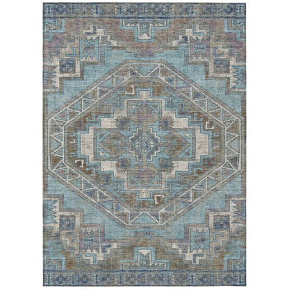 8' X 10' Teal Blue And Gray Southwestern Washable Indoor Outdoor Area Rug HomeRoots