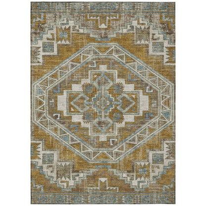 3' X 5' Walnut And Gold Southwestern Washable Indoor Outdoor Area Rug HomeRoots