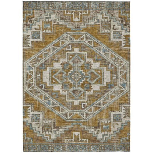 3' X 5' Walnut And Gold Southwestern Washable Indoor Outdoor Area Rug HomeRoots
