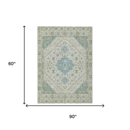 5' X 8' Ivory And Silver Oriental Washable Indoor Outdoor Area Rug HomeRoots
