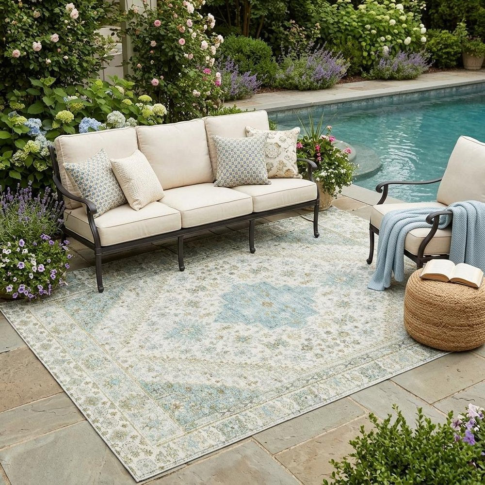 5' X 8' Ivory And Silver Oriental Washable Indoor Outdoor Area Rug HomeRoots
