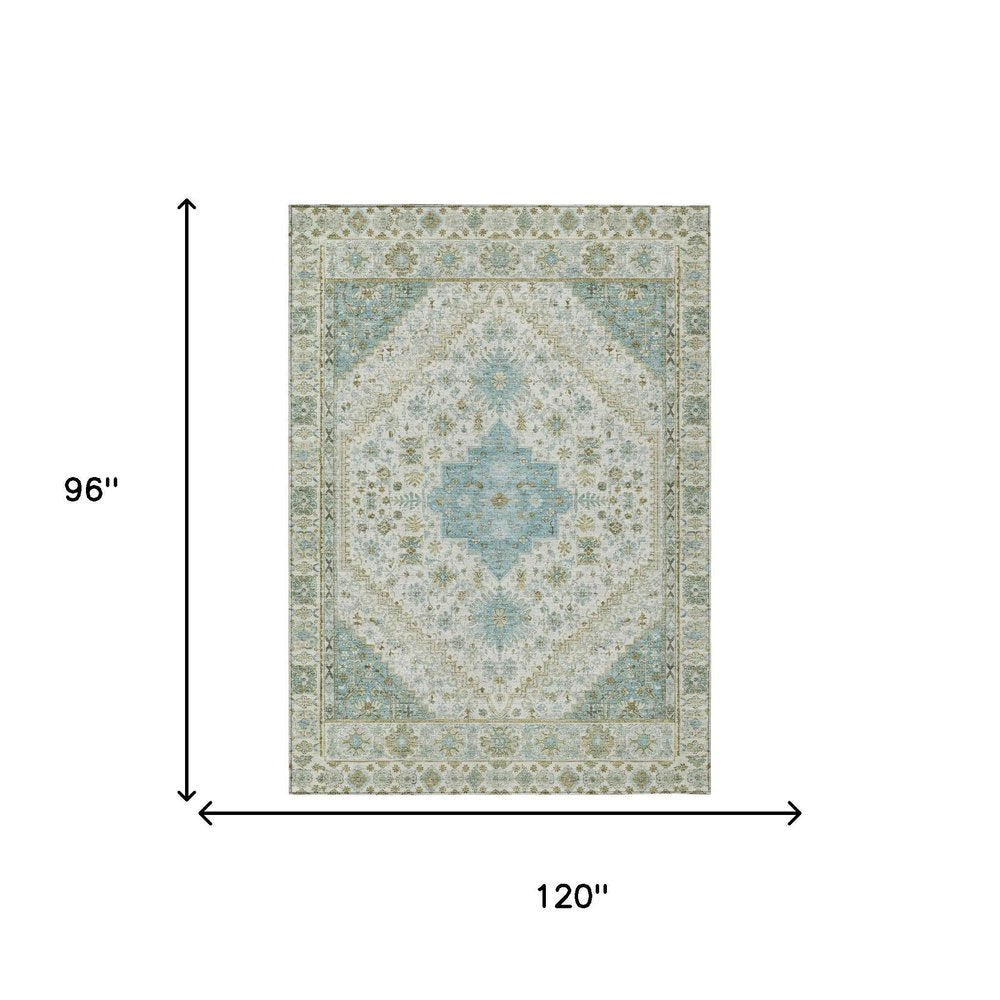 8' X 10' Ivory And Silver Oriental Washable Indoor Outdoor Area Rug HomeRoots