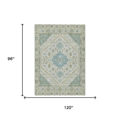 8' X 10' Ivory And Silver Oriental Washable Indoor Outdoor Area Rug HomeRoots