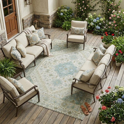 8' X 10' Ivory And Silver Oriental Washable Indoor Outdoor Area Rug HomeRoots