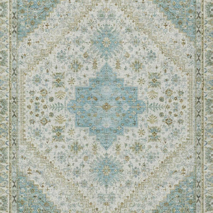 8' X 10' Ivory And Silver Oriental Washable Indoor Outdoor Area Rug