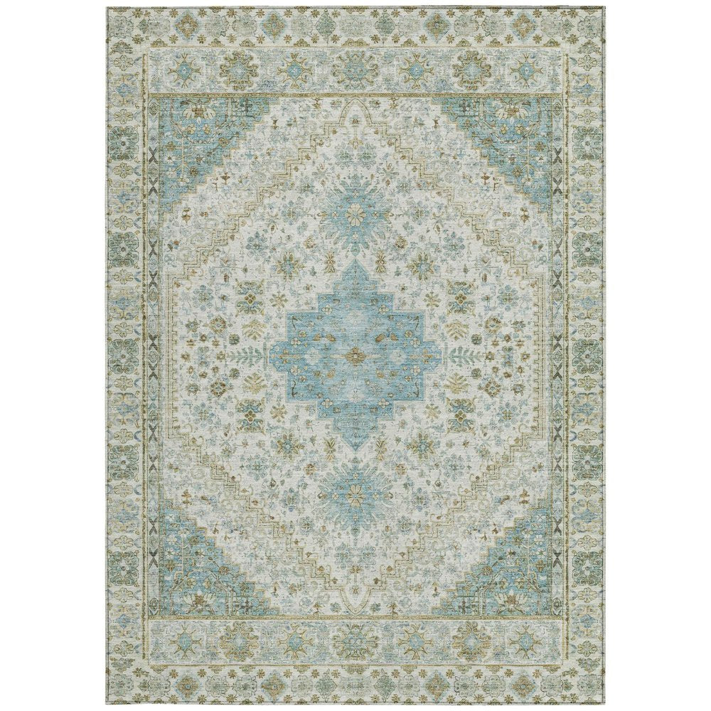 8' X 10' Ivory And Silver Oriental Washable Indoor Outdoor Area Rug — view 8