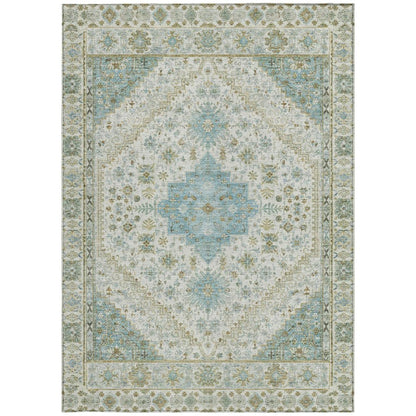 8' X 10' Ivory And Silver Oriental Washable Indoor Outdoor Area Rug