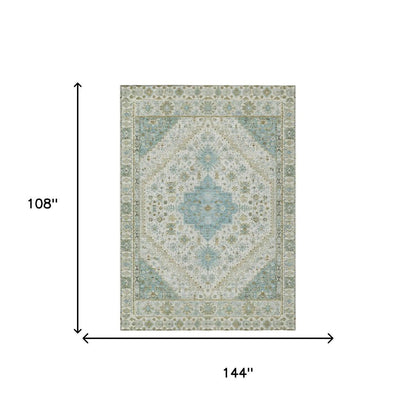 9' X 12' Ivory And Silver Oriental Washable Indoor Outdoor Area Rug HomeRoots