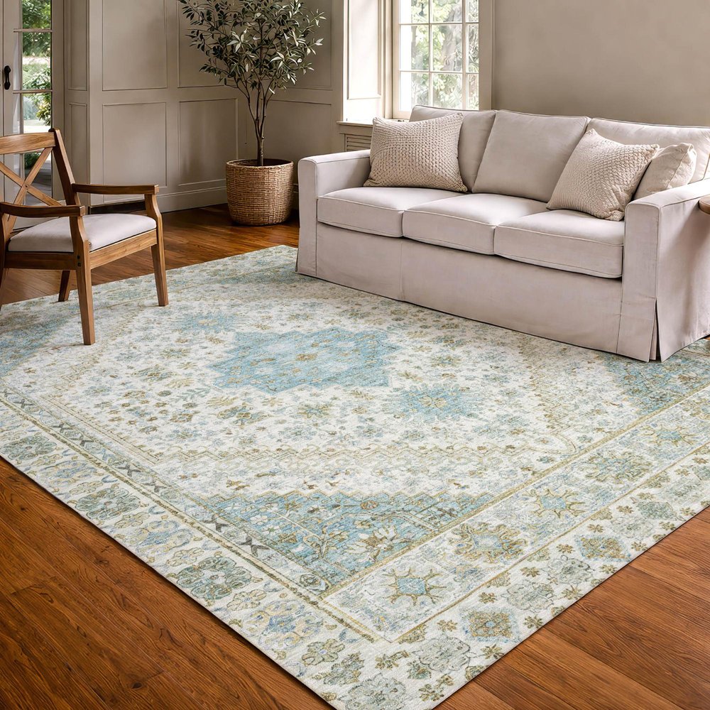 9' X 12' Ivory And Silver Oriental Washable Indoor Outdoor Area Rug HomeRoots