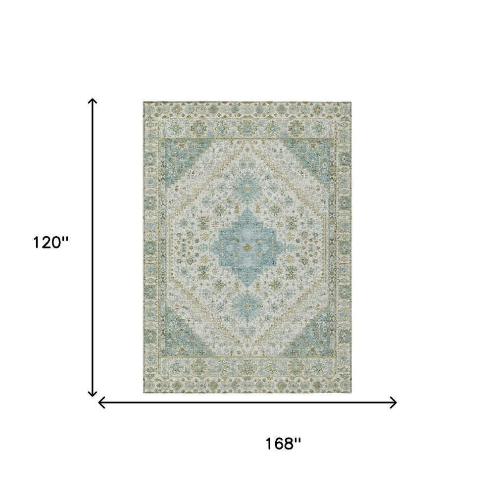 10' X 14' Ivory And Silver Oriental Washable Indoor Outdoor Area Rug HomeRoots
