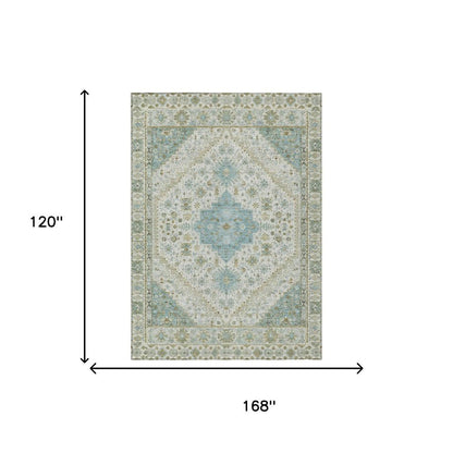 10' X 14' Ivory And Silver Oriental Washable Indoor Outdoor Area Rug HomeRoots