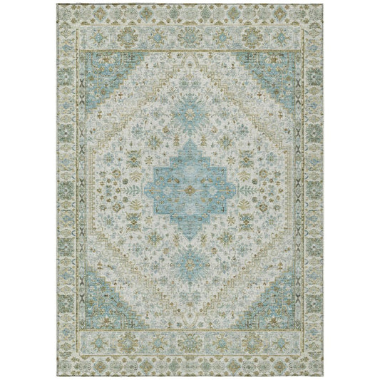 10' X 14' Ivory And Silver Oriental Washable Indoor Outdoor Area Rug