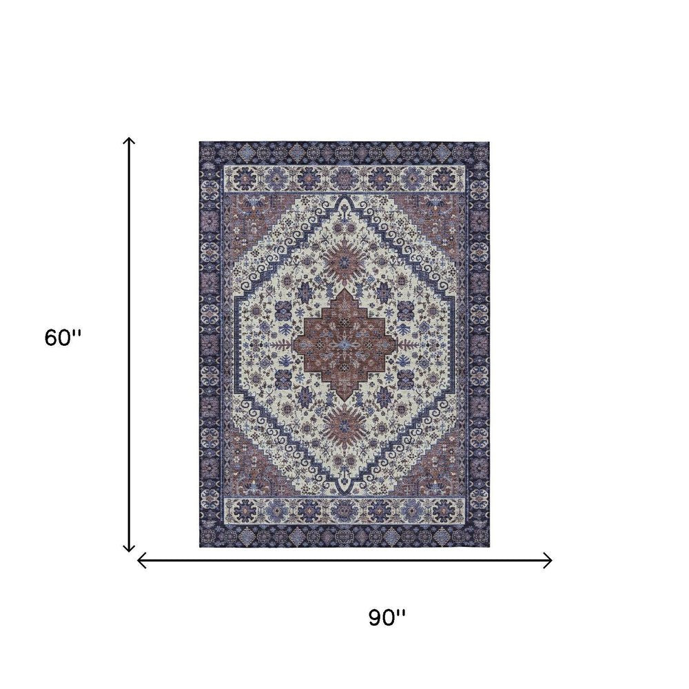 5' X 8' Linen And Ivory Oriental Washable Indoor Outdoor Area Rug — view 3