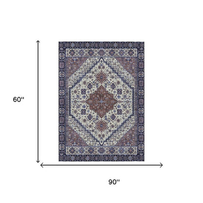 5' X 8' Linen And Ivory Oriental Washable Indoor Outdoor Area Rug HomeRoots