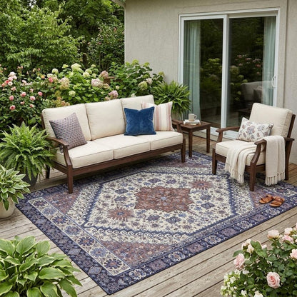 5' X 8' Linen And Ivory Oriental Washable Indoor Outdoor Area Rug HomeRoots