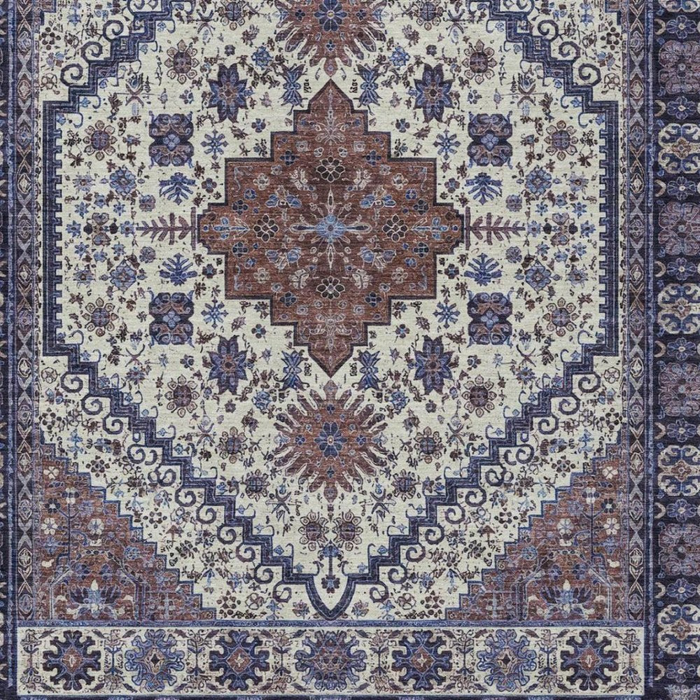 5' X 8' Linen And Ivory Oriental Washable Indoor Outdoor Area Rug