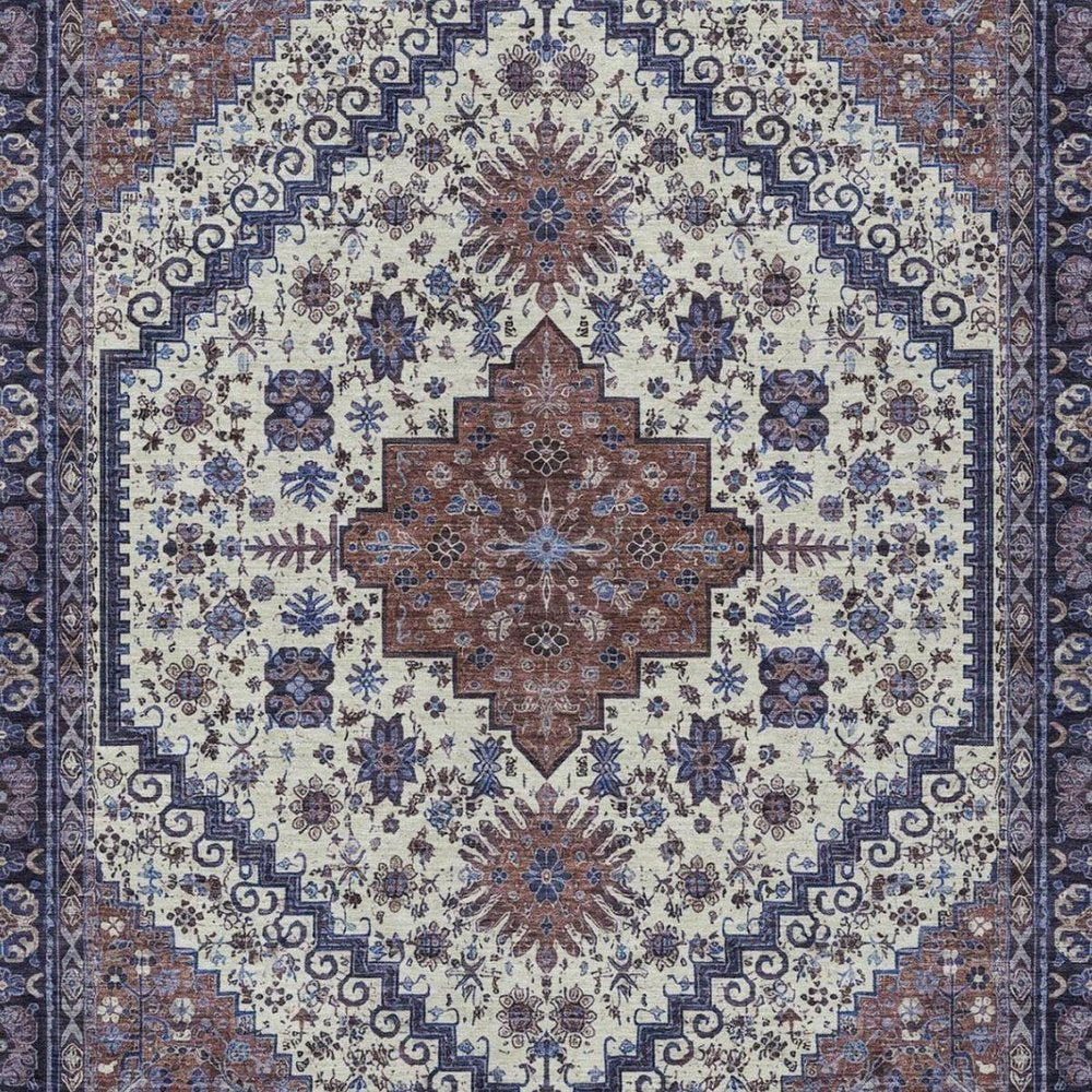 5' X 8' Linen And Ivory Oriental Washable Indoor Outdoor Area Rug — view 9