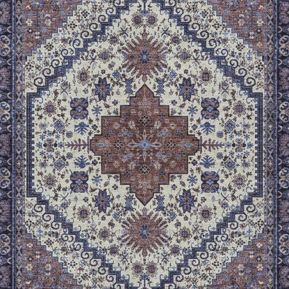 5' X 8' Linen And Ivory Oriental Washable Indoor Outdoor Area Rug