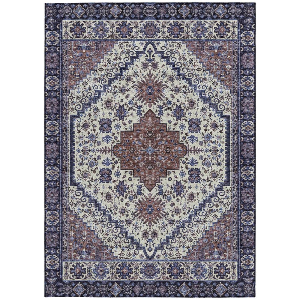 5' X 8' Linen And Ivory Oriental Washable Indoor Outdoor Area Rug