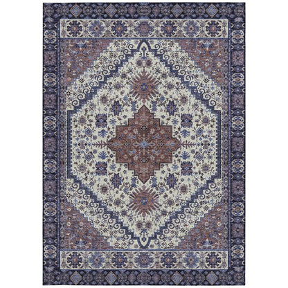 5' X 8' Linen And Ivory Oriental Washable Indoor Outdoor Area Rug