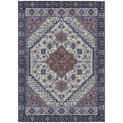 5' X 8' Linen And Ivory Oriental Washable Indoor Outdoor Area Rug