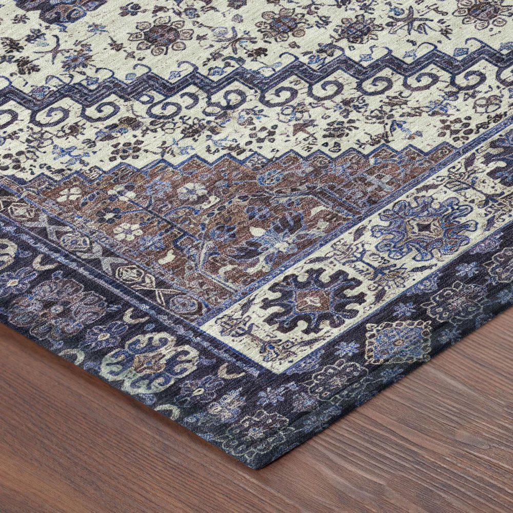 5' X 8' Linen And Ivory Oriental Washable Indoor Outdoor Area Rug — view 3
