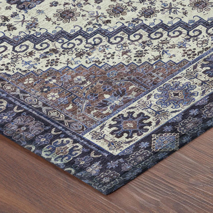 5' X 8' Linen And Ivory Oriental Washable Indoor Outdoor Area Rug