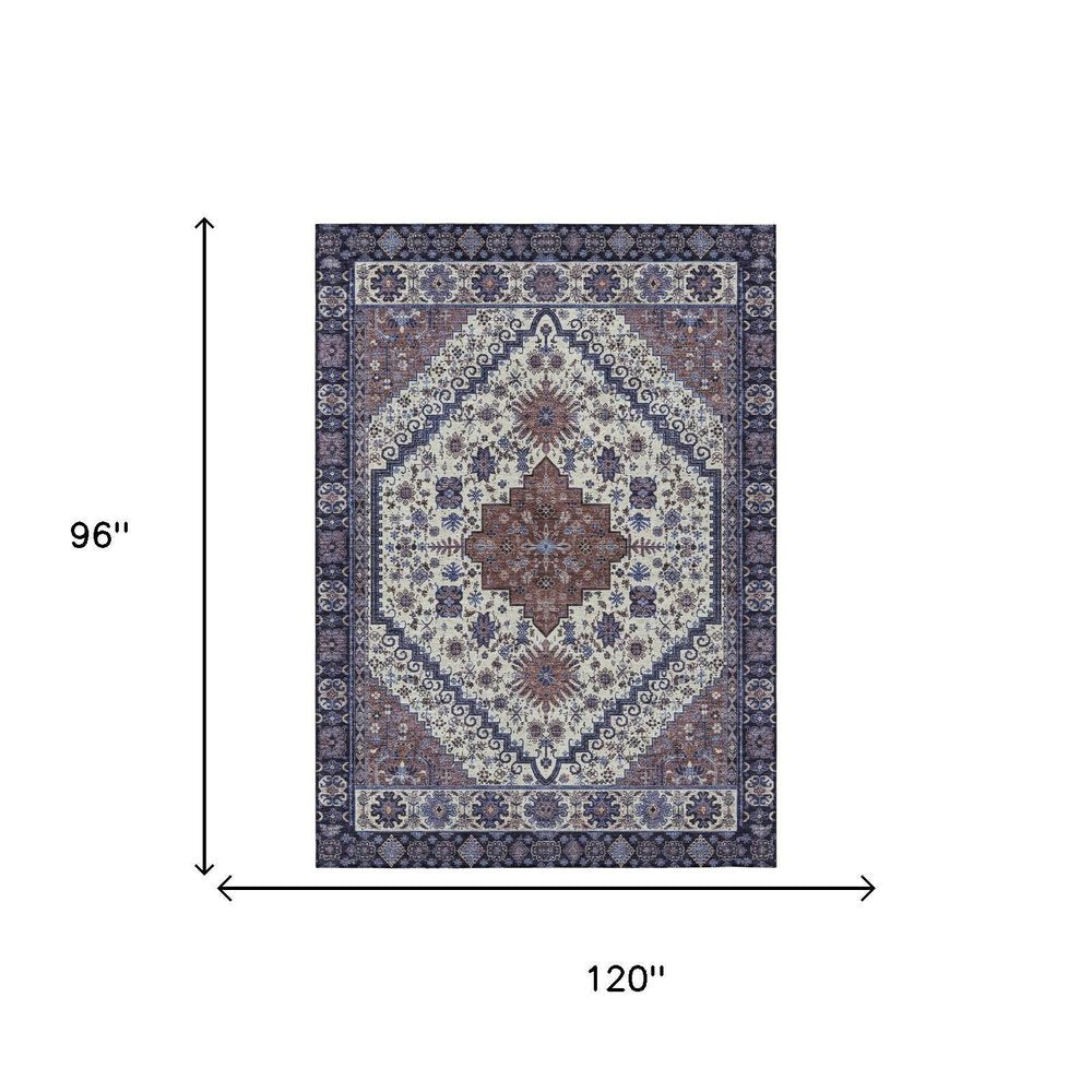 8' X 10' Linen And Ivory Oriental Washable Indoor Outdoor Area Rug HomeRoots
