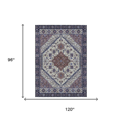 8' X 10' Linen And Ivory Oriental Washable Indoor Outdoor Area Rug HomeRoots