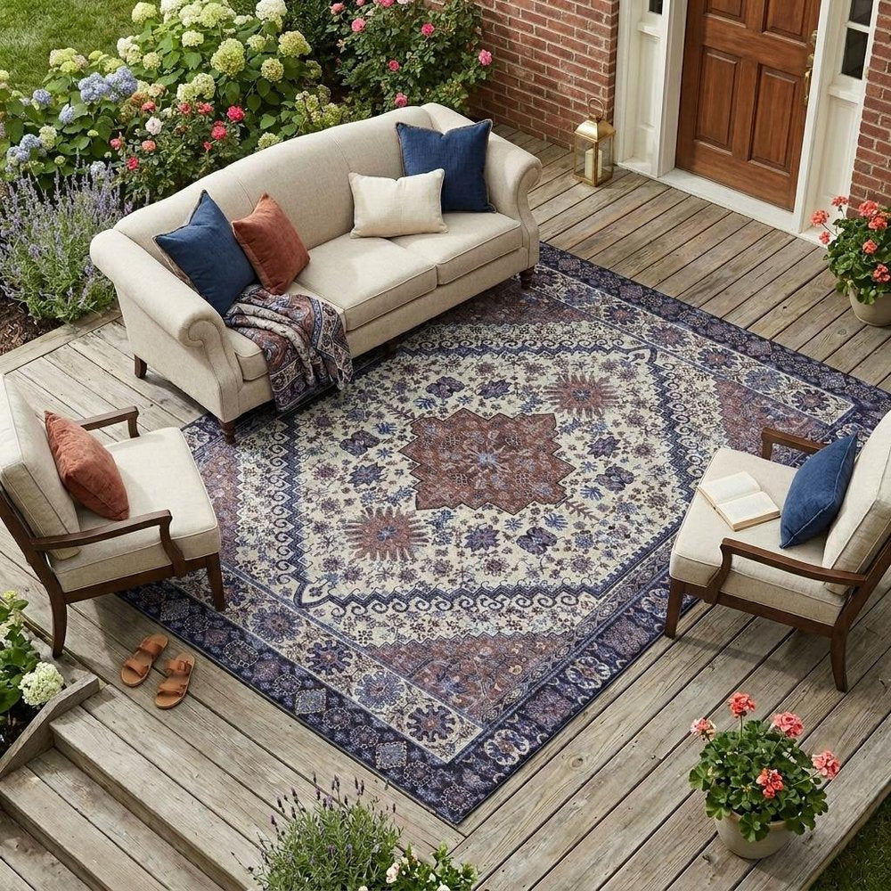 8' X 10' Linen And Ivory Oriental Washable Indoor Outdoor Area Rug HomeRoots