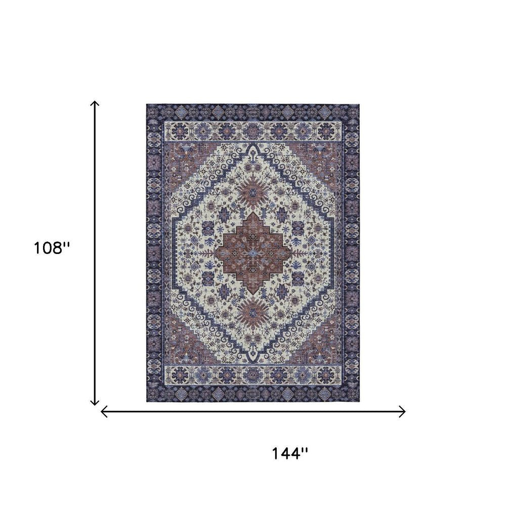 9' X 12' Linen And Ivory Oriental Washable Indoor Outdoor Area Rug HomeRoots