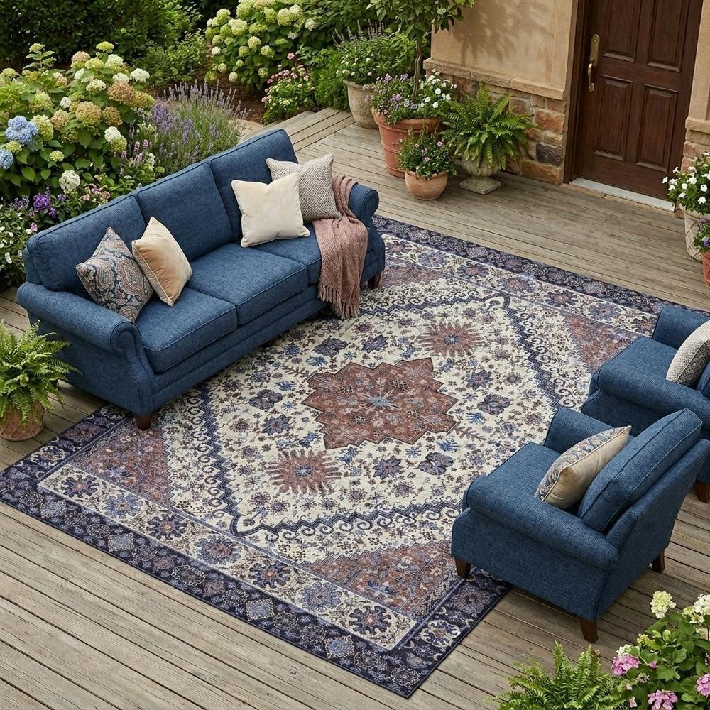 9' X 12' Linen And Ivory Oriental Washable Indoor Outdoor Area Rug — view 4