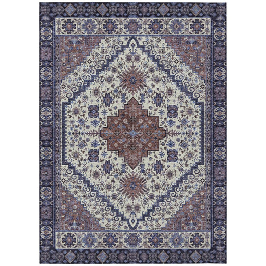 9' X 12' Linen And Ivory Oriental Washable Indoor Outdoor Area Rug