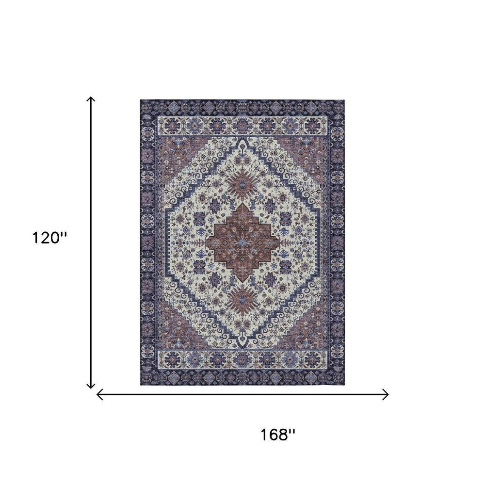 10' X 14' Linen And Ivory Oriental Washable Indoor Outdoor Area Rug HomeRoots