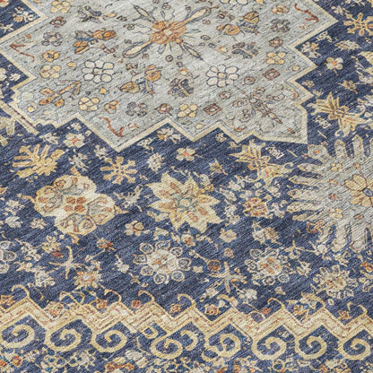 3' X 5' Navy Blue And Blue Oriental Washable Indoor Outdoor Area Rug HomeRoots